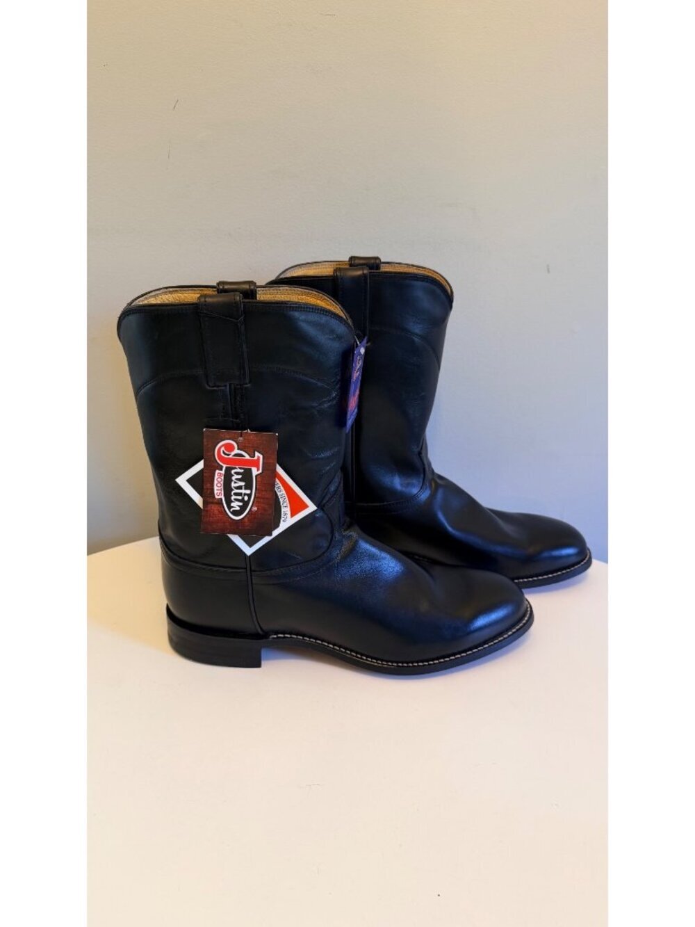 NWT Justin 10" Black Roper Boot Size 11 3E Classic Leather Cowboy Boots 3133